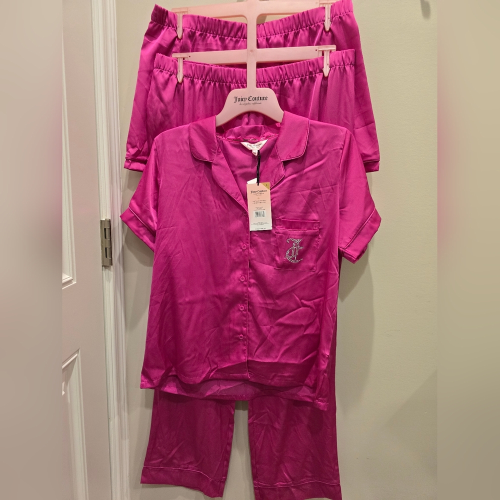 NWT Juicy Couture 3 piece Pajama Set LARGE Hot Pink